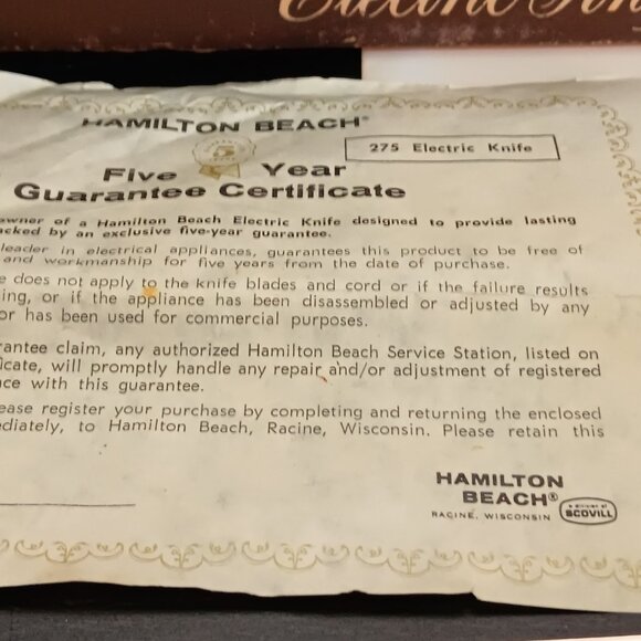 Vintage Hamilton Beach (Shovill) Electric Knife - Model 275-1 in Box - Picture 5 of 7
